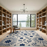 Navy Blue Sunburst Floral Area Rug