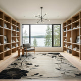 Vintage Black Floral Beige Area Rug