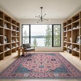 Blush Pink Teal Floral Persian Area Rug