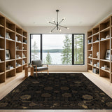Distressed Vintage Black Floral Area Rug