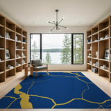 Navy Blue Kintsugi Gold Vein Abstract Area Rug