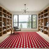 Bold Red White Geometric Stripe Area Rug