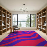 Vibrant Red Purple Wavy Stripe Area Rug
