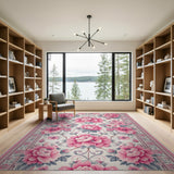 Vintage Pink Peony Floral Area Rug