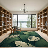 Lush Green Monstera Leaf Coastal Beach Area Rug