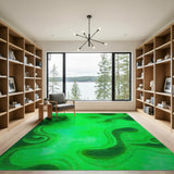 Abstract Area Green Vibrant Green Swirl Abstract Area Rug