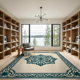 Blue and Teal Teal Mandala Persian Area Rug