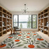 Orange Pumpkin Vine Fruit Pattern Area Rug