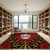 Gothic Red Floral Skull Area Rug