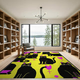 Multi-color and Patterns Playful Black Cats Yellow Area Rug