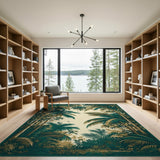 ODIKA Vintage Tropical Jungle Washable Area Rug - Low Pile Non-Slip Palm Tree Rug