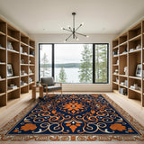 Navy Blue and Burnt Orange Traditional Persian Area Rug
