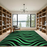 Green Black Wavy Stripe Area Rug