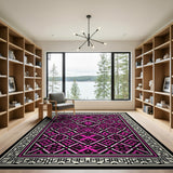 Vibrant Pink Black Persian Geometric Area Rug