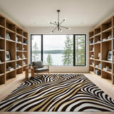 Black Gold Zebra Stripe Area Rug