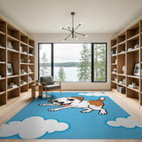 Playful Cartoon Puppy Leaping Clouds Area Rug