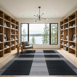 Bold Black White Grid Geometric Black and White Area Rug
