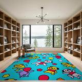 Playful Cartoon Puppies Balloons Area Rug