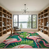 ODIKA Tropical Pink Flamingo Washable Area Rug - Low Pile & Non-Slip