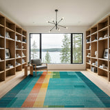 Vibrant Teal Multi-Color Geometric Area Rug