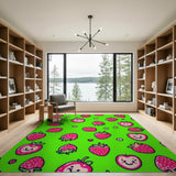 Cute Smiling Strawberry Fruit Pattern Area Rug