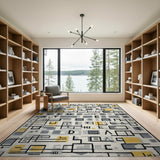 Grey Yellow Geometric Abstract Area Rug