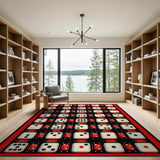 Red Border Dice Grid Area Rug