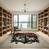 ODIKA Traditional Tattoo Anchor and Red Roses Washable Area Rug - Low Pile, Non-Slip, Pet & Kid Friendly
