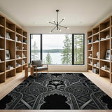 Intricate Black Grey Arch Star Persian Rug