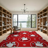 Jolly Cartoon Snowmen Red Area Rug