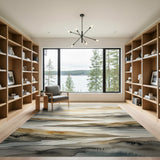 Abstract Watercolor Mountains River Area Rug