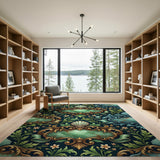 Distressed Teal Baroque Frame Area Rug