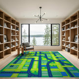 Vibrant Green Road Map Kids Play Rug