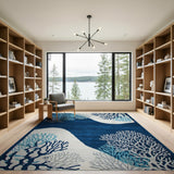 Navy Blue Coral Reef Coastal Area Rug