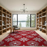 Festive Geometric Modern Festive Red Snowflake Pattern Area Rug