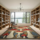 Boho Chic Multi-color and Patterns Whimsical Red Mushroom Forest Area Rug