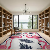 Pink Pink Flamingo Palm Leaf Area Rug