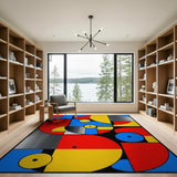 ODIKA Modern Bauhaus Geometric Washable Area Rug - Non-Slip Low Pile Art Carpet