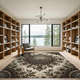 Gold and Silver Ornate Gold Medallion Floral Area Rug