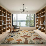 Whimsical Cream Area Rug with Butterflies Mushrooms
