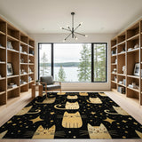 Golden Cartoon Cats Stars Area Rug