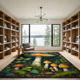 Multi-color and Patterns Enchanted Orange Mushroom Forest Area Rug