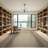 Beige Woven Area Rug with Black Geometric Stripes