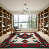 Southwestern Red Green Geometric Diamond Rug