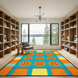 Smiley Faces Blue Kids Area Rug