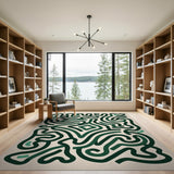 Green Abstract Wavy Line Area Rug