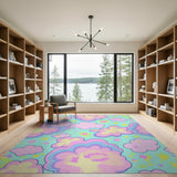 Whimsical Pastel Clouds Stars Flowers Kids Rug
