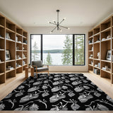 Black White Feather Branch Area Rug