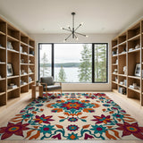 Vibrant Teal Magenta Floral Persian Rug