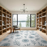 Delicate Blue Daisy Line Art Area Rug